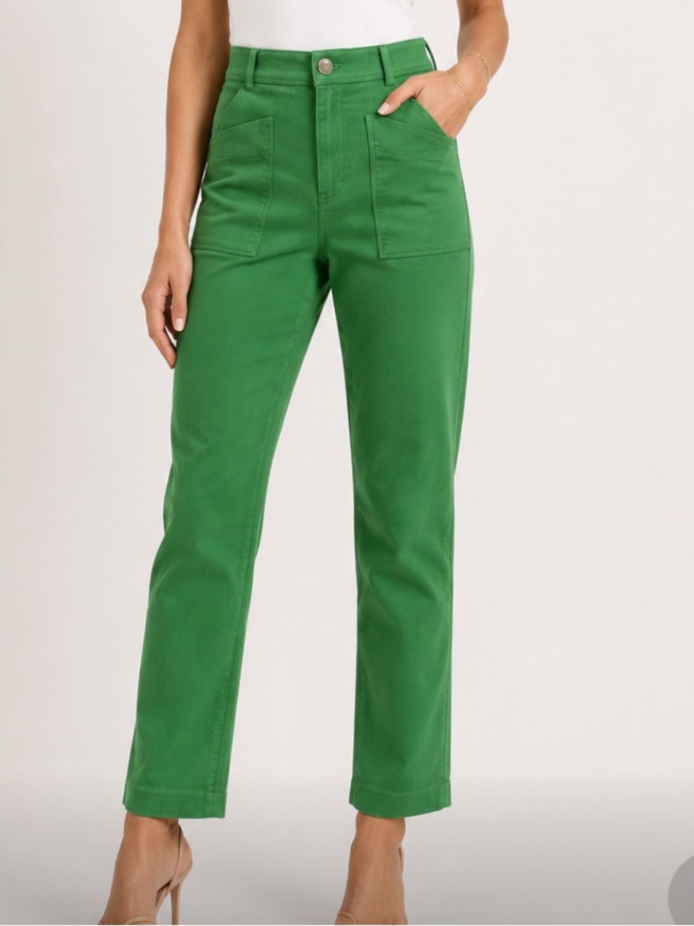 Ba&sh high rise green straight leg cotton patch pocket pants US size 4
